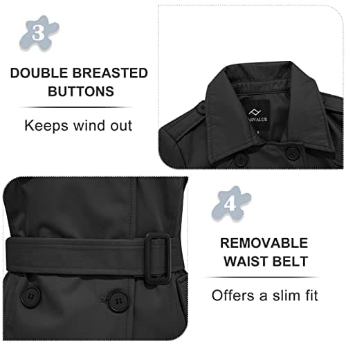 FARVALUE Women's Waterproof Trench Coat with Removable Hood