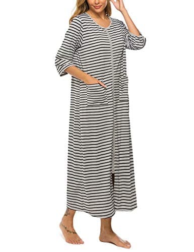 Zipper Front Robes Women House Coat with Pockets