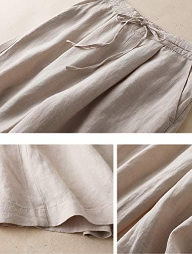 FTCayanz Women's Linen Cropped Wide Leg Pocket Pants Elastic Waist CasualPalazzo