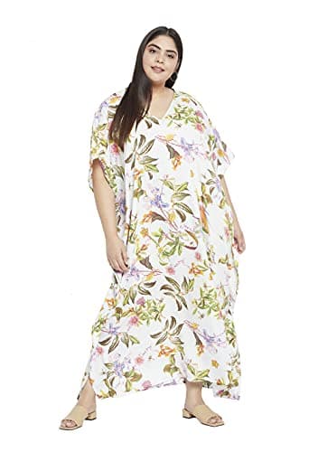 Oussum Plus Size Long Maxi Polyester Kaftan Gown for Casual Beach Party