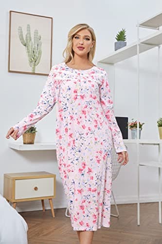 Long Sleeve Cotton Nightgowns for Women