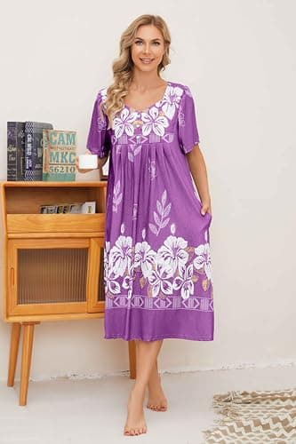 Women's Short Sleeve House Dress with Pockets