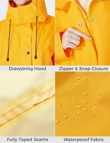 Ubon Women's Waterproof Hooded Long Raincoat Packable Windbreaker
