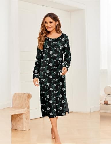 Ekouaer Soft Long Sleeve Nightgown for Women S-XXL