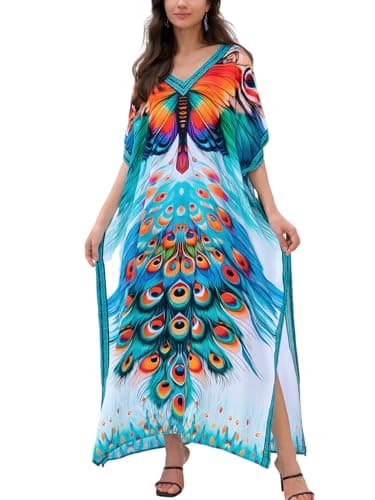 IMAGEKOPE Plus Size Vneck Batwing Dress for Women Bathing Suit Cover up Moroccan Caftan Dresses