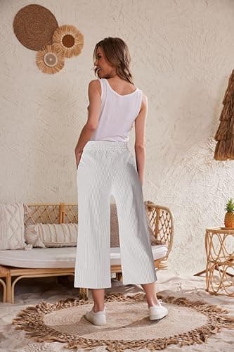 CNJXJCD Women's High-Waisted Wide Leg Linen Pants with Pockets