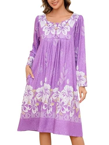 VTUOFC Women's Long Sleeve Nightgowns with Pockets Floral Print