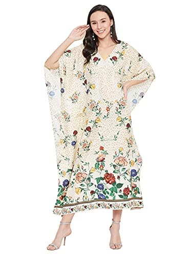 Oussum Plus Size Long Maxi Polyester Kaftan Gown for Casual Beach Party