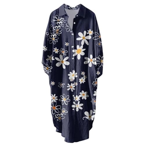 Women's Button Down Long Sleeve House Dress with Pockets - 2024 Fall Collection