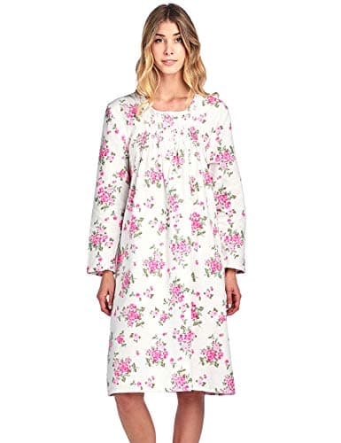 Women's Casual Flannel Floral Long Sleeve Nightgown