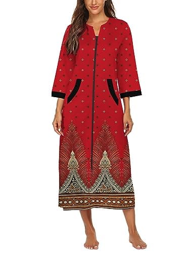 Ekouaer Women's Full Length Zipper Robe Sleepwear