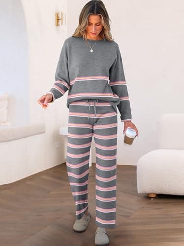 Caracilia Women's Striped Oversized Sweater & Wide Leg Pant Set