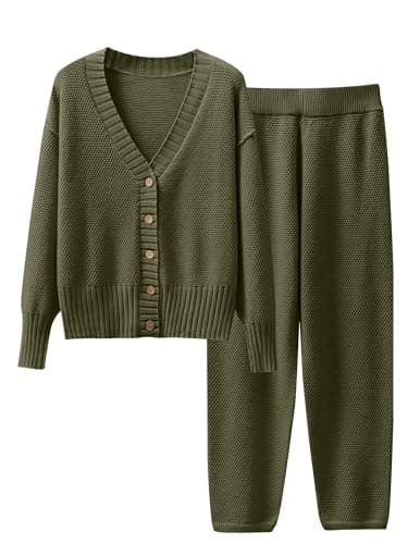 Caracilia Women's V-Neck Cardigan & Matching Pants Fall Loungewear