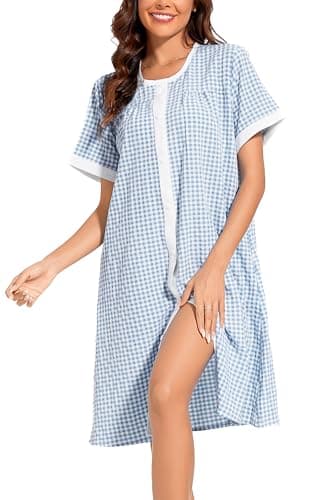 YOZLY Women's Pocketed Short Sleeve House Dress Robe
