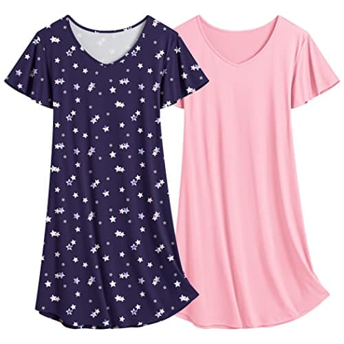 Ekouaer Women's Flare Short Sleeve V-Neck Nightgown 2-Pack S-2XL