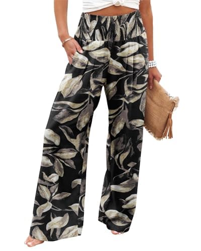 Angerella Women's High Waist Elastic Palazzo Pants with Pockets