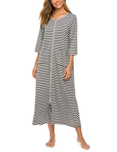 Zipper Front Robes Women House Coat with Pockets