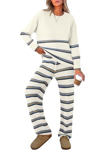 Caracilia Women's Striped Oversized Sweater & Wide Leg Pant Set