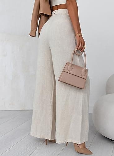 EVALESS Wide Leg Linen Palazzo Pants for Women Elastic High Waisted Flowy Summer Casual