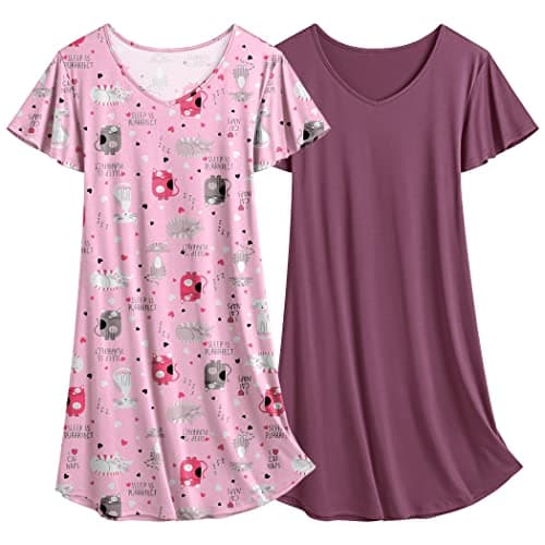 Ekouaer Women's Flare Short Sleeve V-Neck Nightgown 2-Pack S-2XL