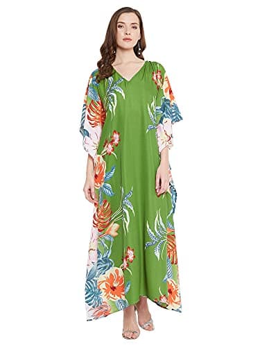 Oussum Plus Size Long Maxi Polyester Kaftan Gown for Casual Beach Party