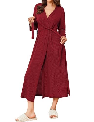 Refined title: Ekouaer Women's Waffle Knit Long Bathrobe