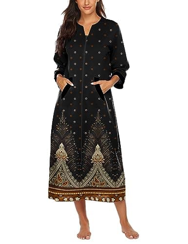 Ekouaer Women's Full Length Zipper Robe Sleepwear