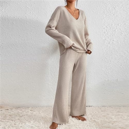 TIGENA Women's Ribbed Long Sleeve Sweater & Wide Leg Pants Lounge Set