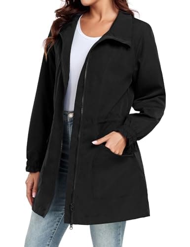 Bloggerlove Women's Lightweight Waterproof Raincoat with Hood Outdoor Windbreaker