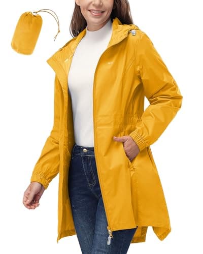 Women's 33,000ft Waterproof Long Rain Coat with Hood Windbreaker