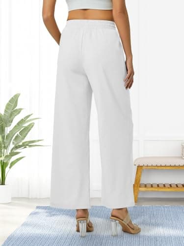 JEKAOYI Women's Casual Linen Wide Leg Pants with Pockets