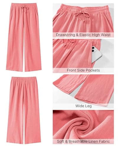 GRAPENT High-Waisted Wide Leg Linen Pants for Women Casual Summer Capris