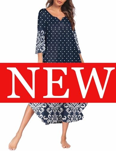 Ekouaer Plus Size 3/4 Sleeves Maxi Nightgown for Women