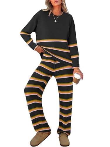 Caracilia Women's Striped Oversized Sweater & Wide Leg Pant Set