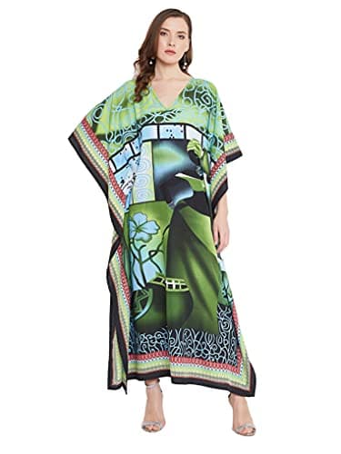 Oussum Plus Size Long Maxi Polyester Kaftan Gown for Casual Beach Party