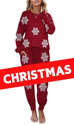 Ekouaer Women's Long Sleeve Knit Pajama Set with Pockets S-XXL