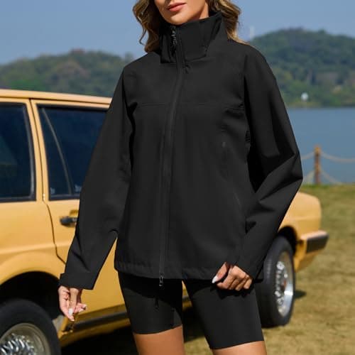 Women's American Trends Waterproof Rain Jacket Hooded Loose Fit Windbreaker