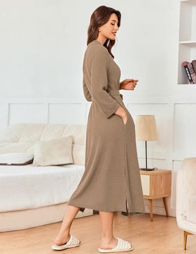 Refined title: Ekouaer Women's Waffle Knit Long Bathrobe