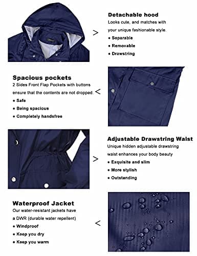 Bloggerlove Striped Rain Jacket with Plaid Lining Navy Blue L (Bundle)