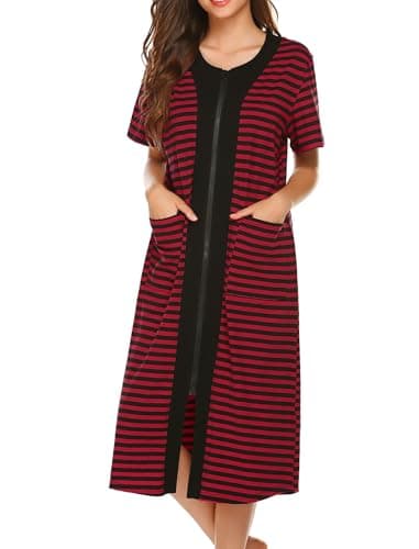 Ekouaer Soft Zipper Bathrobe for Women with Pockets