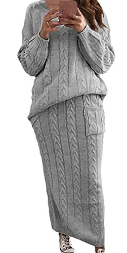 CHARTOU Women's Winter Chunky Cable Knit Sweater & Skirt Set