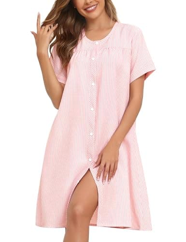 YOZLY Women's Pocketed Short Sleeve House Dress Robe