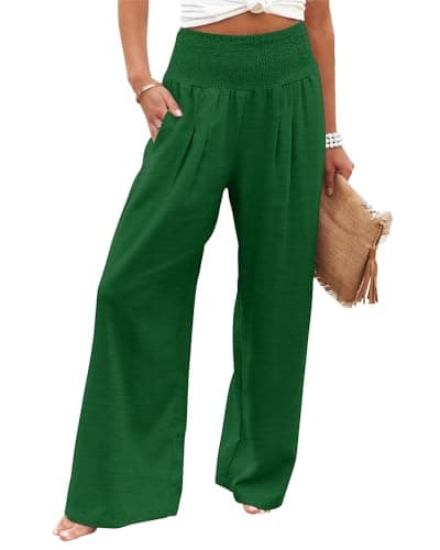 Angerella Women's High Waist Elastic Palazzo Pants with Pockets