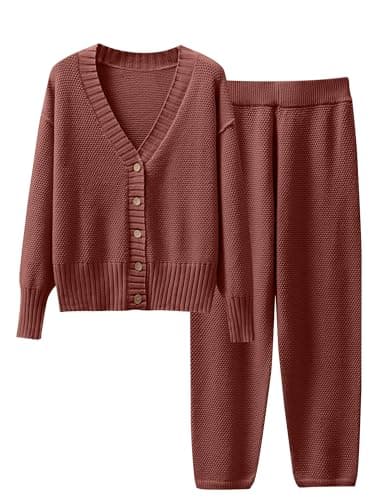 Caracilia Women's V-Neck Cardigan & Matching Pants Fall Loungewear