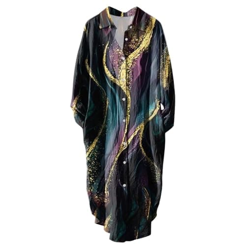 Women's Button Down Long Sleeve House Dress with Pockets - 2024 Fall Collection