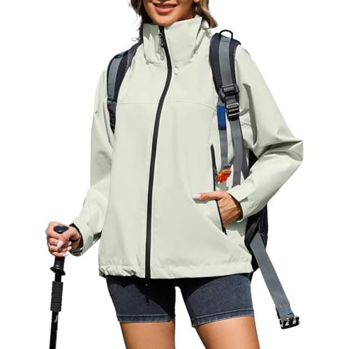 Women's American Trends Waterproof Rain Jacket Hooded Loose Fit Windbreaker