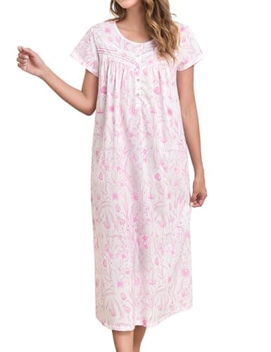IZZY + TOBY Women's Soft Cotton Nightgowns Long Sleeve Pajamas