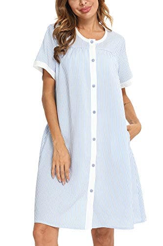 YOZLY Women's Pocketed Short Sleeve House Dress Robe