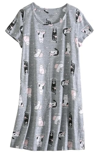 PNAEONG Women's Cotton Short Sleeve Nightgown Casual Print Sleepdress
