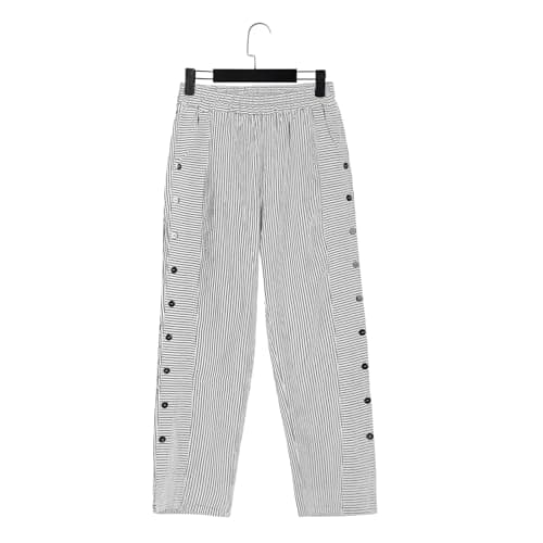 Trendy Women's Casual Linen Pants with Side Buttons and Pockets